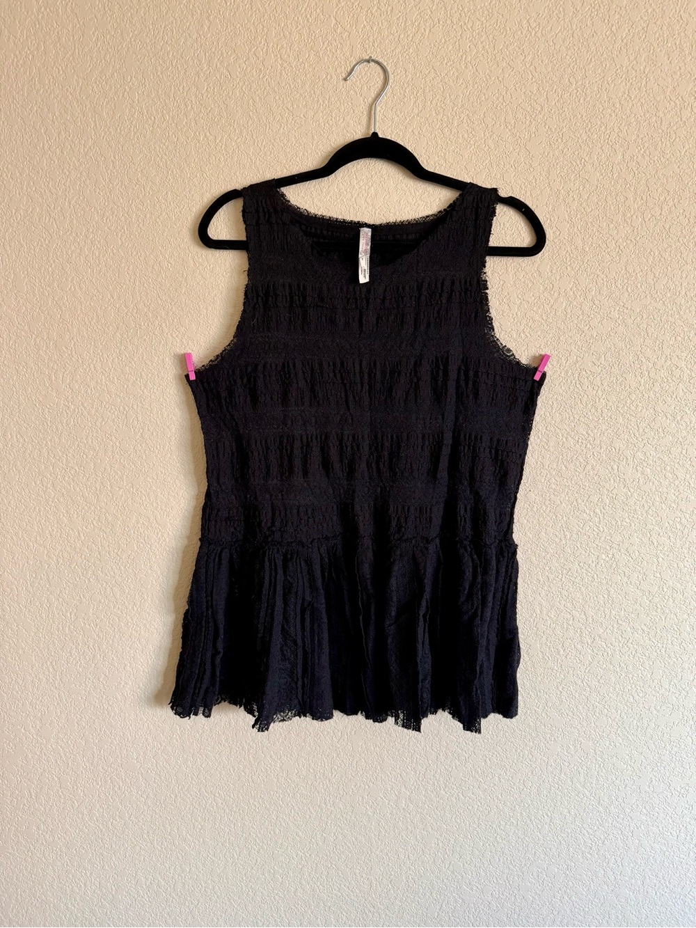 Free People Black Textured Sleeveless Tank Top